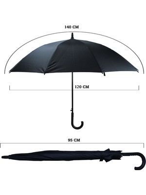 Sunlife 10 Telli Otomatik Fiberglass Protokol Baston Siyah Yağmur Şemsiyesi