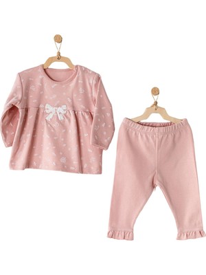 Andywawa Kız Bebek Fiyonk Detaylı Pembe Alt Üst Bebek Takım AC23066