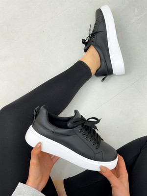 Erva'nın Butiği Siyah Cilt (Vermont) Kadın Bağcıklı Sneakers