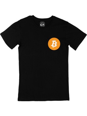 Cix Cix Bitcoin Logolu Cep Logo Tasarımlı Siyah Tişört