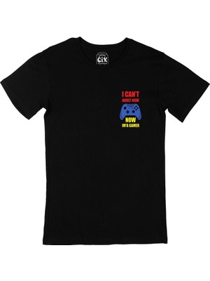 Cix Kırmızı Now I Am A Gamer Cep Logo Tasarımlı Siyah Tişört