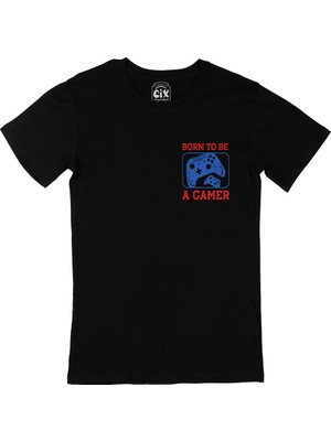 Cix Kırmızı To Be A Gamer Cep Logo Tasarımlı Siyah Tişört