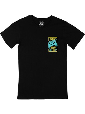 Cix Cix Mavi Gamer Mode On Cep Logo Tasarımlı Siyah Tişört