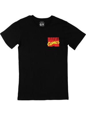 Cix Cix Marvel Comics Cep Logo Tasarımlı Siyah Tişört