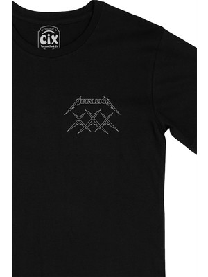 Cix Cix Metallica Yıldızlı Cep Logo Tasarımlı Siyah Tişört