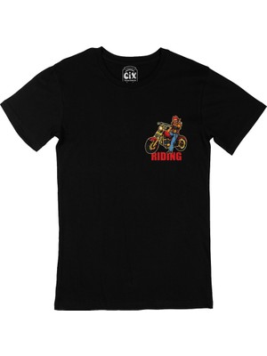 Cix Riding Motor Cep Logo Tasarımlı Siyah Tişört