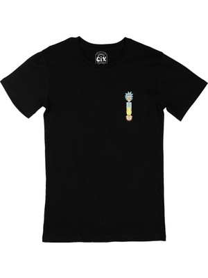 Cix Cix Rick And Morty Ters Cep Logo Tasarımlı Siyah Tişört