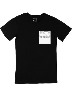 Cix LED Zeppelin Logo Tasarım Cep Logo Tasarımlı Siyah Tişört