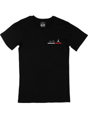 Cix Cix Air Jordan Çizgili Cep Logo Tasarımlı Siyah Tişört