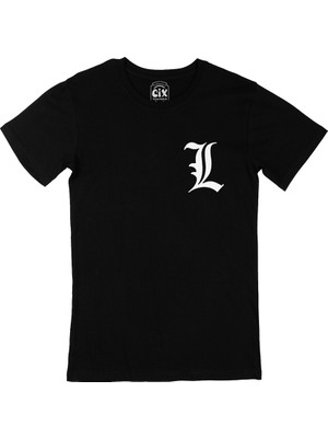 Cix Cix Death Note L Logolu Cep Logo Tasarımlı Siyah Tişört