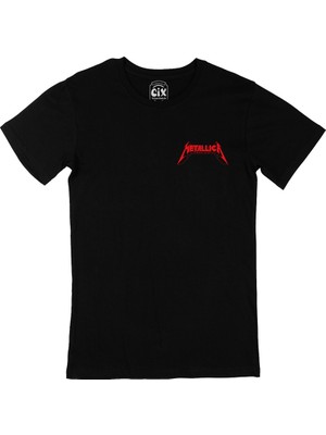 Cix Metallica 3D Cep Logo Tasarımlı Siyah Tişört