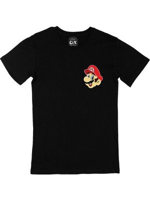 Cix Cix Super Mario Cep Logo Tasarımlı Siyah Tişört