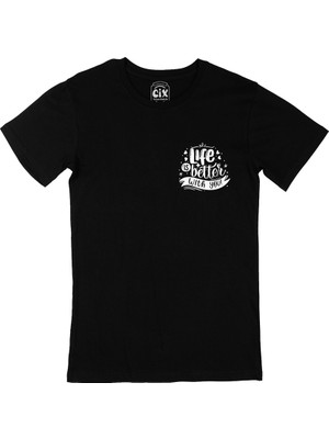 Cix Life Is Better With You Cep Logo Tasarımlı Siyah Tişört