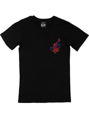Cix Spiderman Cep Logo Tasarımlı Siyah Tişört