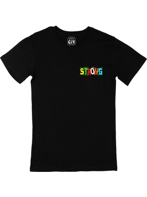 Cix Cix Strong Tasarım Cep Logo Tasarımlı Siyah Tişört