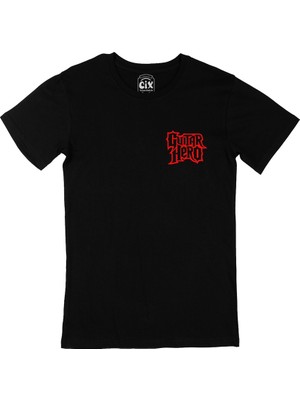 Cix Cix Guitar Hero Cep Logo Tasarımlı Siyah Tişört