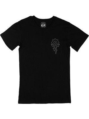 Cix Warcraft Beyaz Logolu Cep Logo Tasarımlı Siyah Tişört