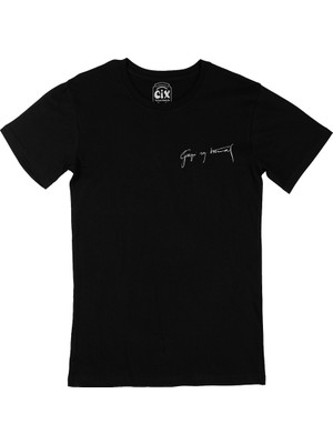 Cix Cix Gazi Mustafa Kemal Atatürk Cep Logo Tasarımlı Siyah Tişört