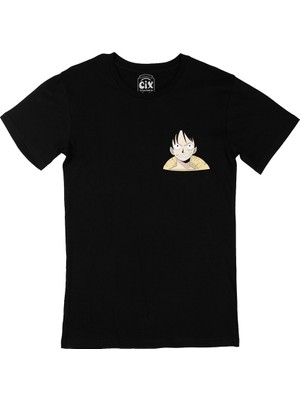 Cix One Piece Monkey D. Luffy Cep Logo Tasarımlı Siyah Tişört