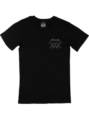 Cix Metallica Yıldızlı Cep Logo Tasarımlı Siyah Tişört
