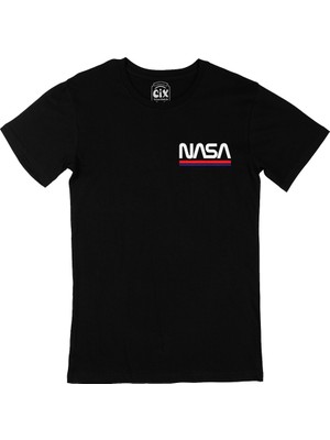 Cix Cix Nasa Yazılı Cep Logo Tasarımlı Siyah Tişört