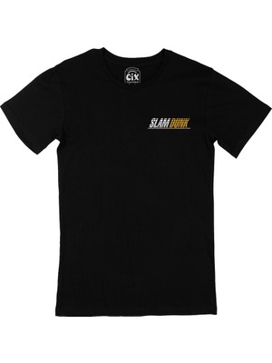 Cix Cix Slam Dunk Basket Cep Logo Tasarımlı Siyah Tişört