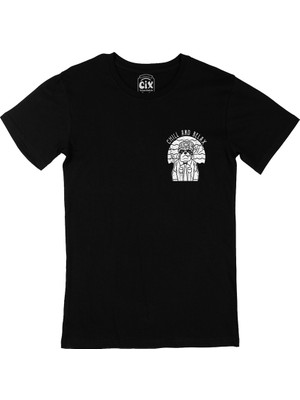 Cix Cix Chill And Relax Dog Cep Logo Tasarımlı Siyah Tişört