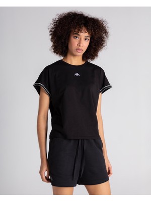 Kappa Kadın Siyah Tişört Kappa Logo Tape Enna Pamuklu Rahat Kesim Günlük Kullanım İçin