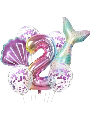 Best Parti Deniz Kızı Folyo Set Konsept Doğum Günü Set 2 Yaş