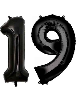 Bal10 Dünyası Folyo Balon Siyah 19 Rakamı 34 Inç 80 cm