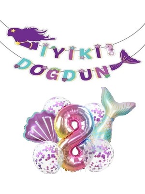 Best Parti Deniz Kızı Iyiki Doğdun Folyo Balon Doğum Günü Set 8 Yaş