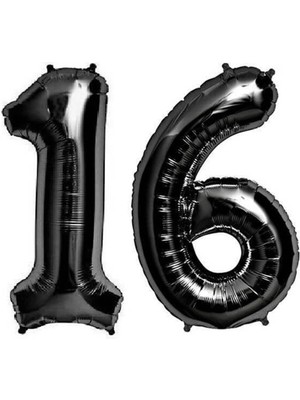 Bal10 Dünyası Folyo Balon Siyah 16 Rakamı 34 Inç 80 cm