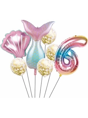 Bal10 Dünyası Deniz Kızı Kuyruk Folyo Set Konsept Doğum Günü Set 6 Yaş Balon