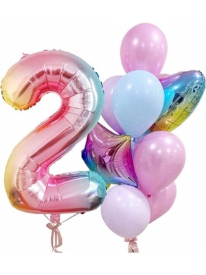 Bal10 Dünyası Gökkuşağı Balon Renkli Yaş Balon Rakam Konsept Yaş 2