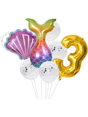Bal10 Dünyası Deniz Kızı Folyo Balon 7'li Set 3 Yaş