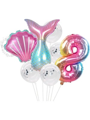 Bal10 Dünyası Deniz Kızı 8 Yaş 7'li Folyo Balon Seti