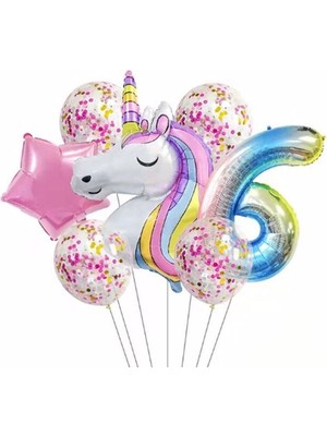 Bal10 Dünyası Unicorn Balon Folyo Set Konsept Doğum Günü Set Yaş 6