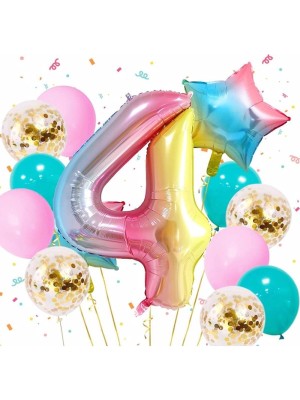 Bal10 Dünyası Gökkuşağı Rengarenk Yıldız Balon Set 4 Yaş