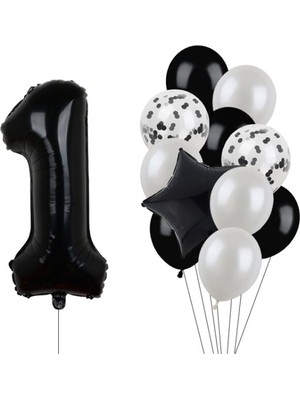 Bal10 Dünyası Siyah Rakam Folyo ve Latex Balon Seti Yaş 1