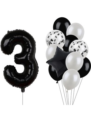Bal10 Dünyası Siyah Rakam Folyo ve Latex Balon Seti Yaş 3