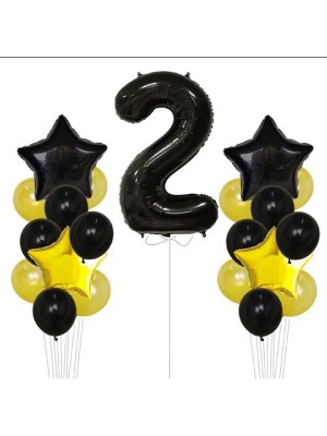 Bal10 Dünyası Sarı Gold Folyo Balon Rakam Set Dogum Günü Süsü 2 Yaş