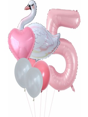 Bal10 Dünyası Kuğu Balon Pembe Rakam Kalpfolyo Balon Set Yaş 1