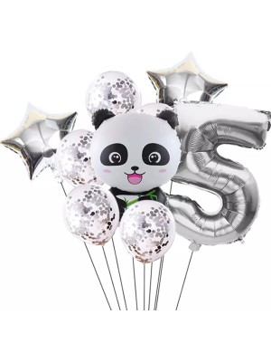 Bal10 Dünyası Panda Temalı Gümüş Renk Duğum Günü Parti Seti Yaş 5
