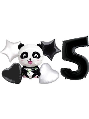Bal10 Dünyası Panda Temalı Yıldız Kalp Folyo Balon Duğum Günü Parti Seti Yaş 1