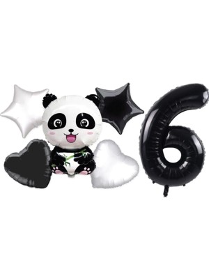 Bal10 Dünyası Panda Temalı Yıldız Kalp Folyo Balon Duğum Günü Parti Seti Yaş 1