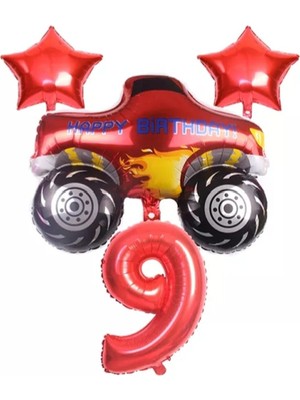 Bal10 Dünyası Kırmızı Jeep Araba Temalı Balon Seti Yaş 9
