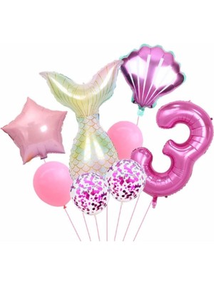 Bal10 Dünyası Deniz Kızı Rakam Konsept Yaş Balon Doğum Günü Set 3 Yaş