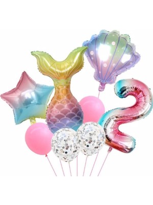 Bal10 Dünyası  Deniz Kızı 2 Yaş Rakam Balon Doğum Günü Set