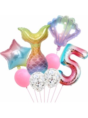 Bal10 Dünyası  Deniz Kızı 5 Yaş Rakam Balon Doğum Günü Set
