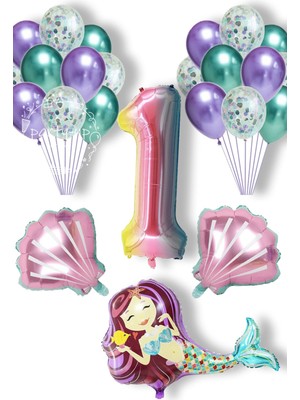 Bal10 Dünyası Deniz Kızı Balon Full Parti Süsleme Seti 1 Yaş